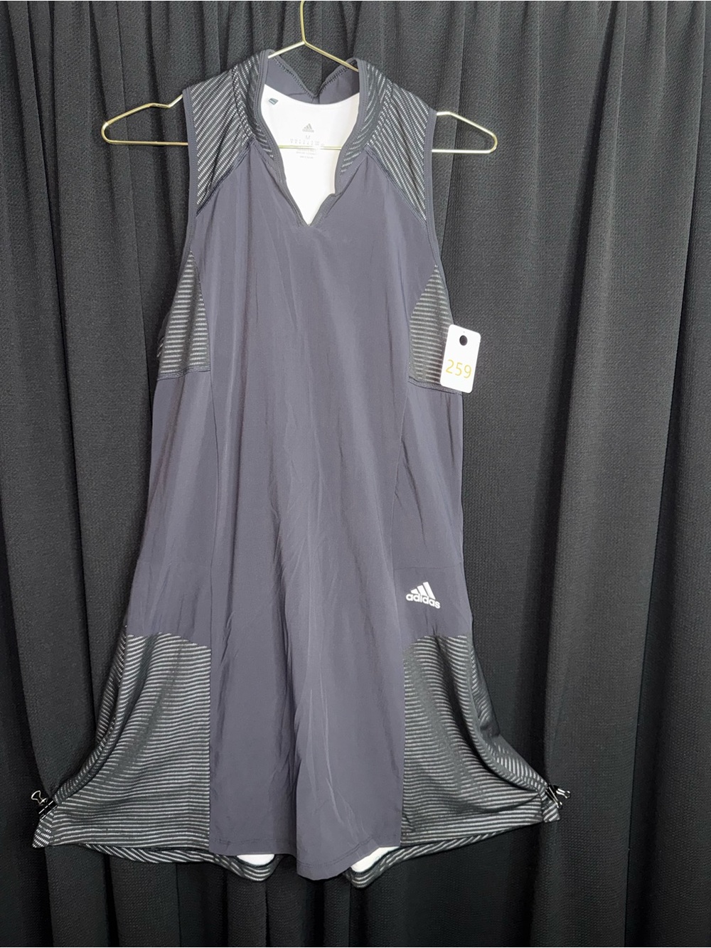 adidas Sleeveless Midi Athletic Dress in Charcoal Gray with Striped Panels